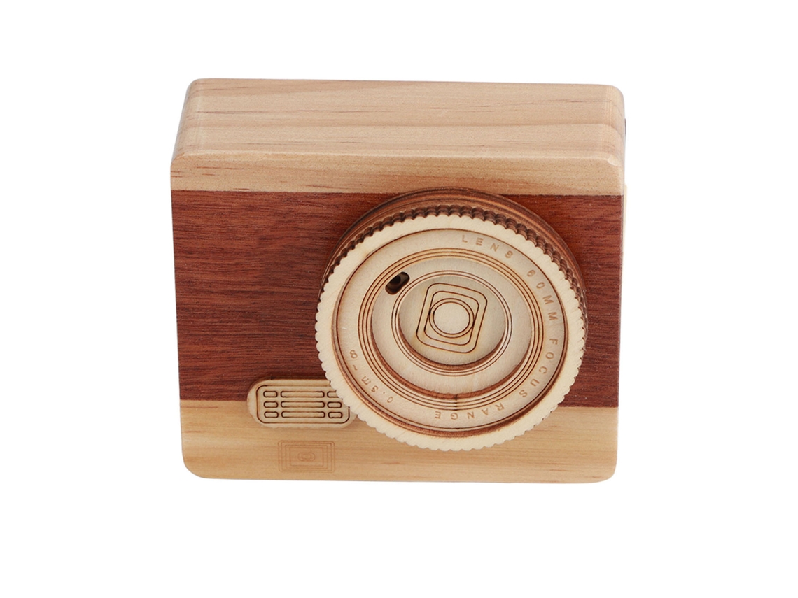 Caja de música con forma de cámara de madera estilo retro (sin marca)