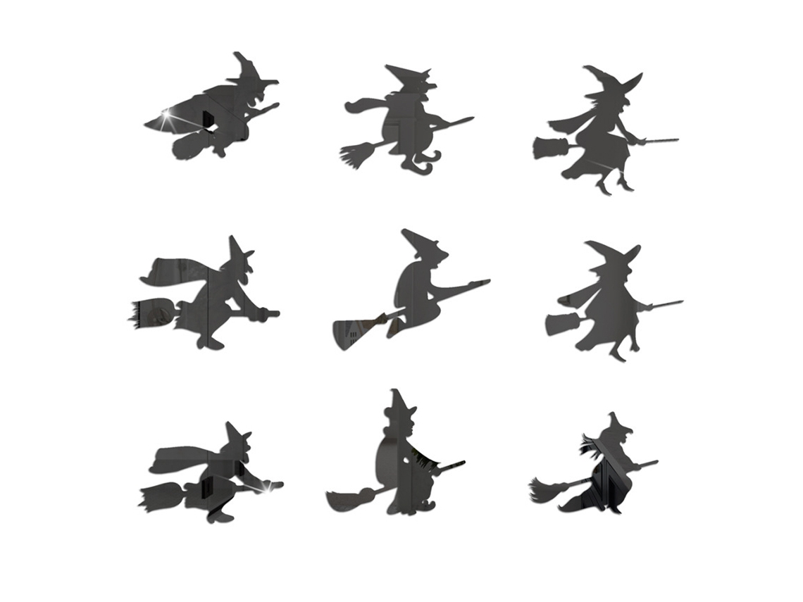 MEOIRUERY Pegatina pared 3D adhesiva fiesta bruja Halloween espejo decoración