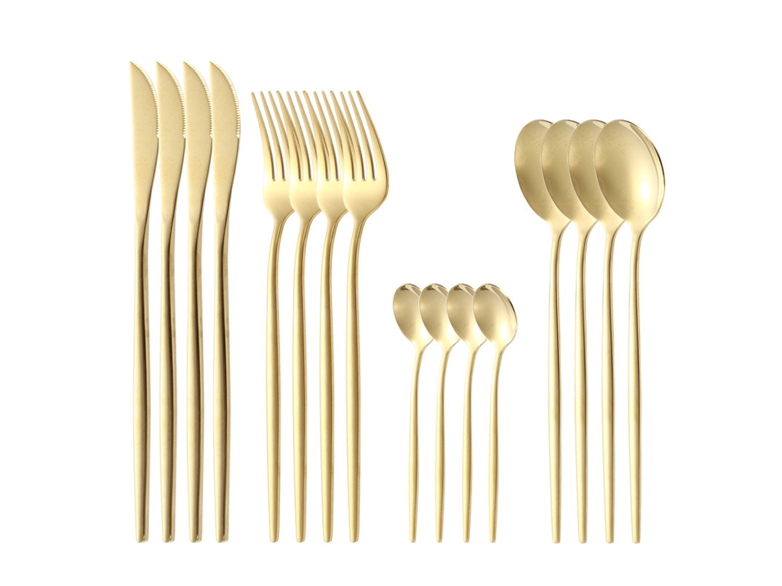 Conjunto de Talheres de Aço Inoxidável 16 Peças para Restaurante Familiar-Ouro 