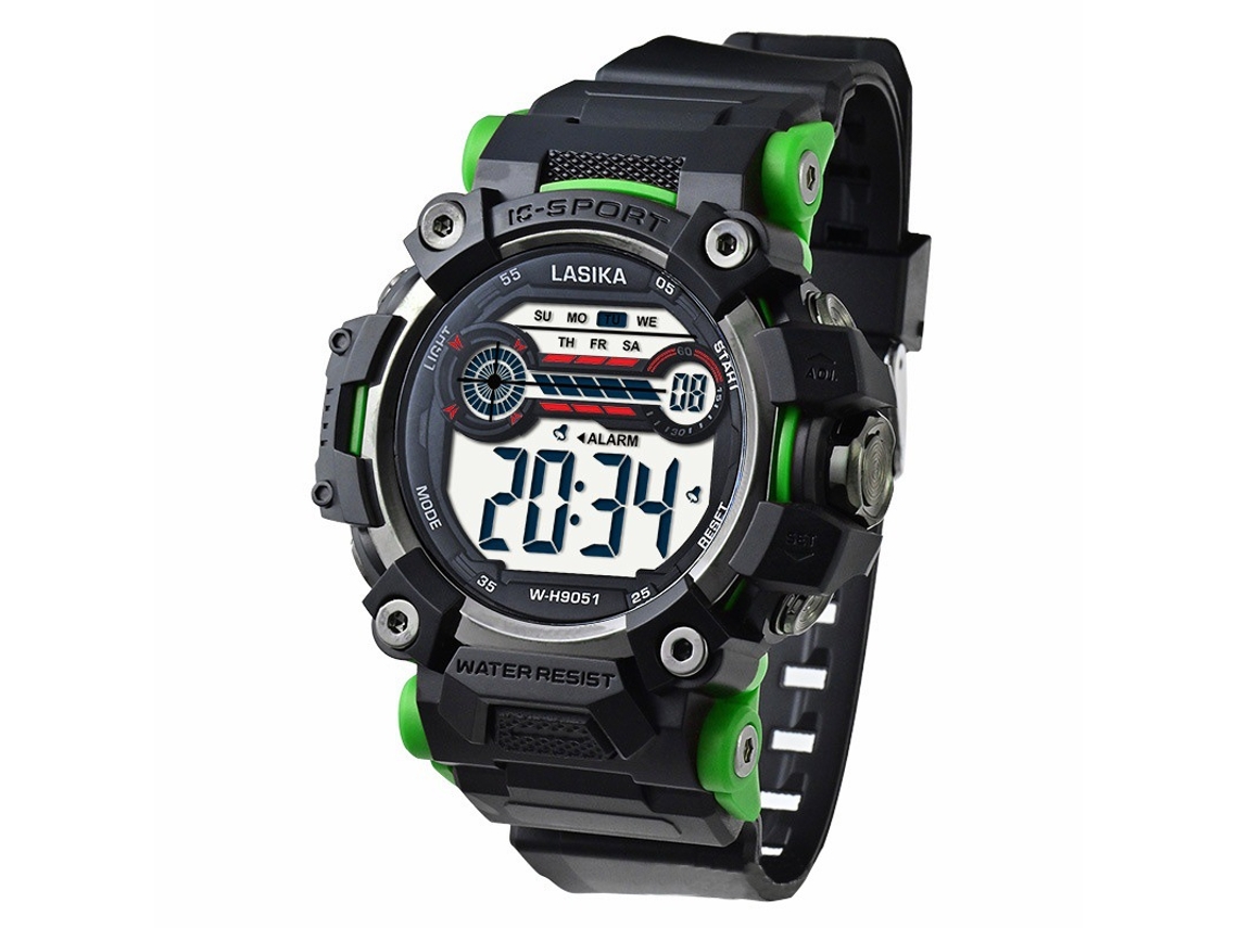 (negro Y Verde) Elegante Reloj Electrónico Deportivo Multifuncional Con Acabado Luminoso Y Diseño Resistente Al Agua Para Niños.
