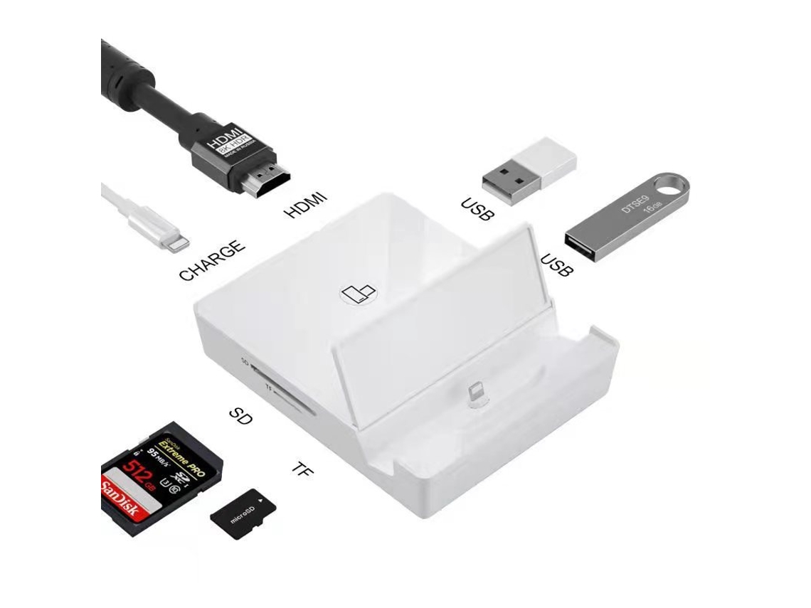 Estación de acoplamiento Yizhood Hub Lightning HD para accesorios de Apple, base de acoplamiento universal para iPhone 12, 11, 8 y iPad, color blanco