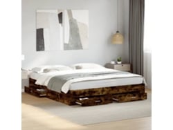 Cama Con Cajones Madera De Ingeniería Roble Ahumado 180x200 Cm