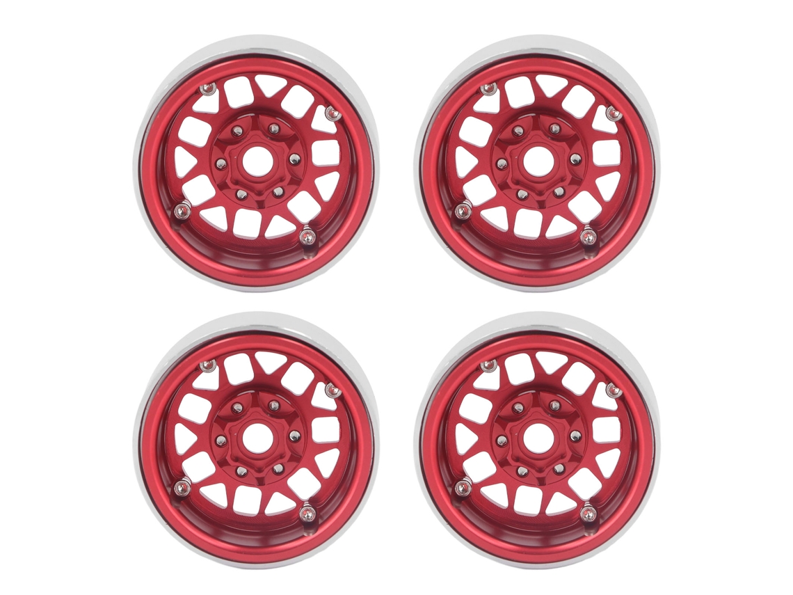 Ymsl 4 Piezas Llantas Rc Beadlock De 1,9 Pulgadas De Aleación De Aluminio Para Axial Scx10 90046 Axi 03007 Crawler 1/10 Rojo Hxl