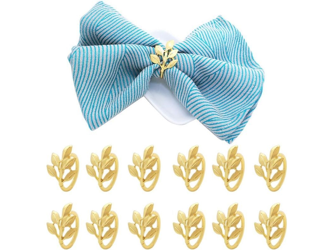Juego De 12 Servilleteros, Accesorio De Metal Natural, Diseño De Pan De Oro.