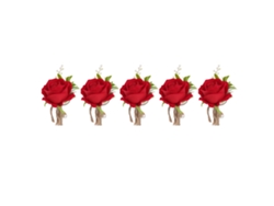 Ramo De 5 Rosas Artificiales Para Boutonnière De Boda Con Alfileres De Plástico, Para Novio Y Novia, Color Rojo.