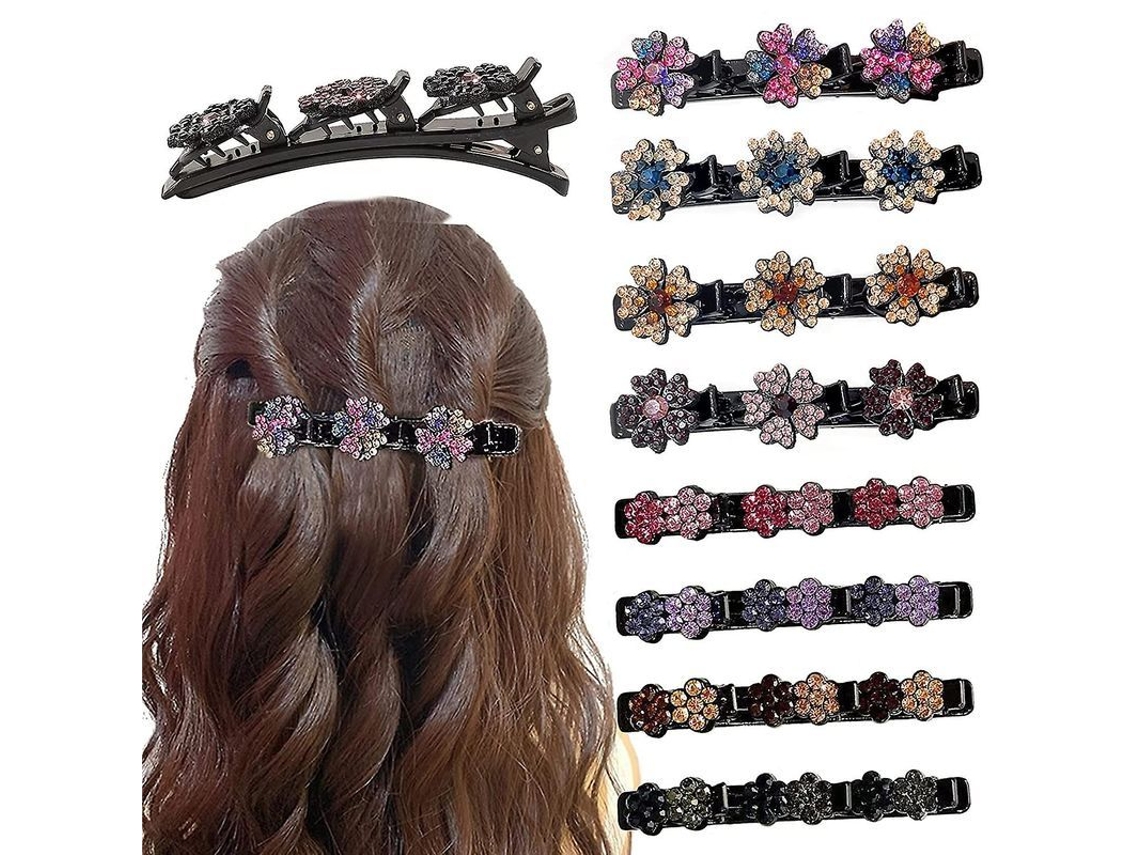 2026 Tiaras de cabello trenzado con cristales brillantes para mujeres y niñas con 3 pequeños clips