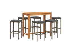 Maison Exclusive - Mesa Y Taburetes De Jardín 7 Pzas Madera Acacia Ratán Pe Gris