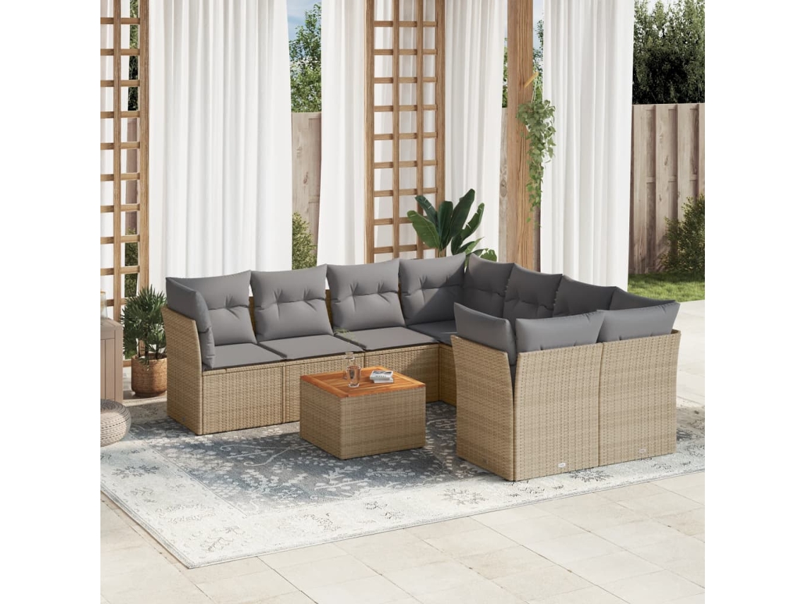 Conjunto de 9 sofás de jardín con cojines de mimbre beige de Dkd Home Decor