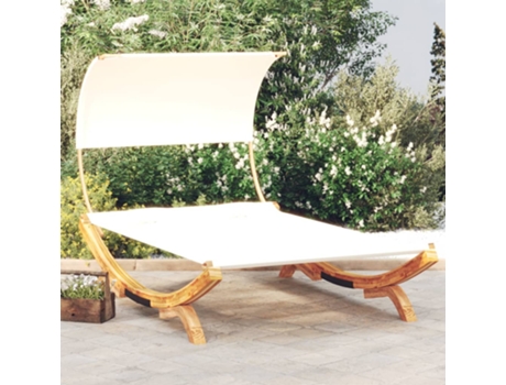 MAISON EXCLUSIVE Tumbona con dosel madera maciza curvada crema 165x203x126 cm
