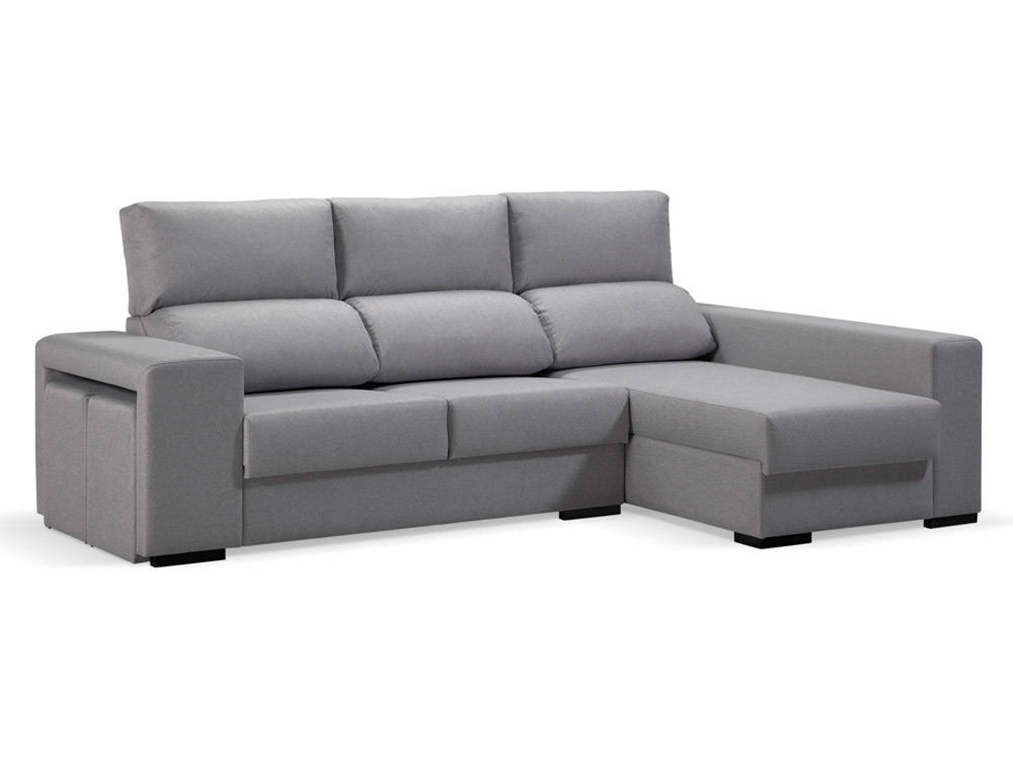 Sofá Chaise Longue BAZAR MONDIALE Praga (Gris - Madera, Poliéster - 260x85x100 cm)