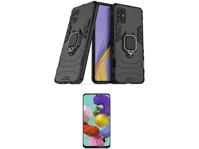 Kit Carcasa y Protector de Cristal Templado Samsung Galaxy A71 Defender Negro