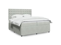 Cama Box Spring Con Colchón Terciopelo Gris Claro 200x200 Cm