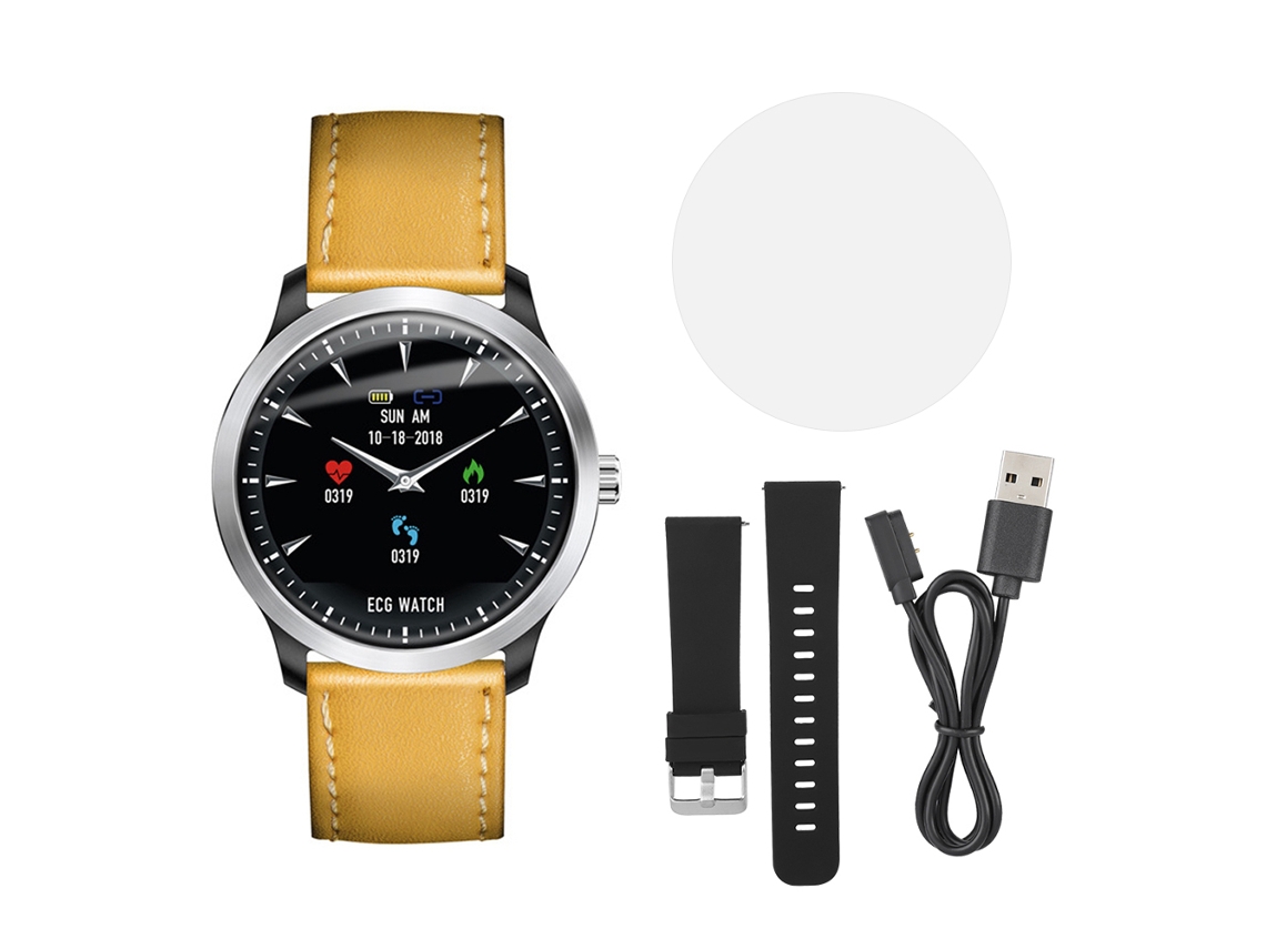 Pulsera Inteligente Con Monitorización Ecg Ppg De Frecuencia Cardíaca, Reloj Deportivo Impermeable De Cuero Dorado