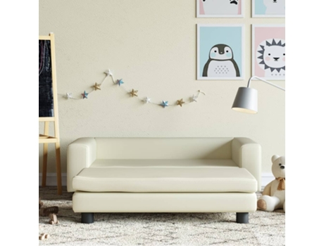 Sofá para niños y reposapiés cuero sintético crema 100x50x30 cm VIDAXL