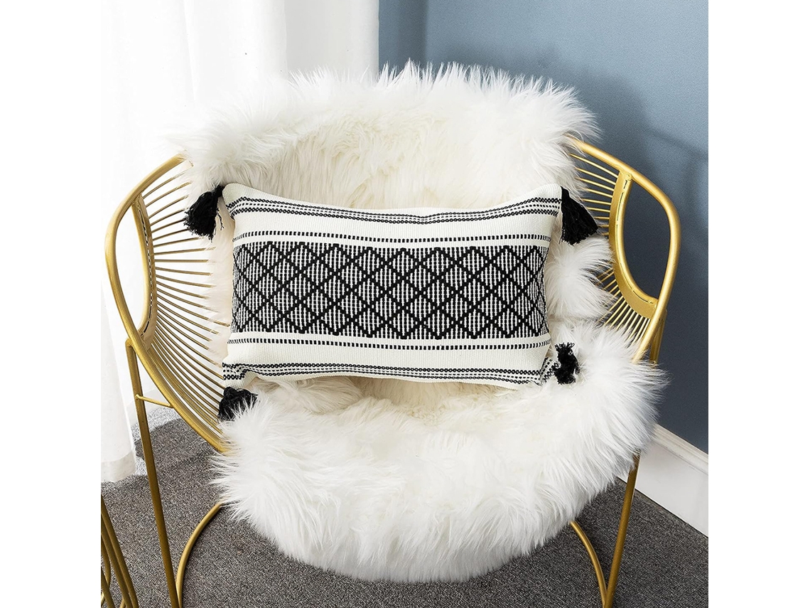 Funda De Cojín Decorativa Moderna Bohemia De Algodón, 30 X 50 Cm (blanco Y Negro).