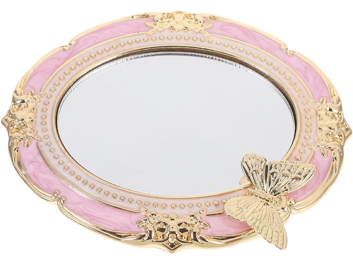 Estuche retro con espejo para maquillaje de viaje y bolso principal compacto y decoración