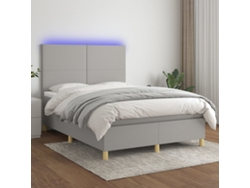 Cama Box Spring Colchón Y Luces Led Tela Gris Claro 140x200 Cm