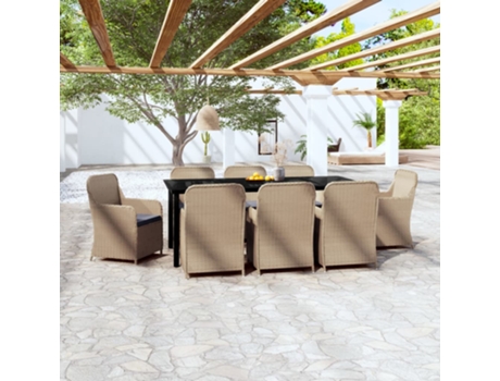 Conjunto 9 de comedor de jardín VIDAXL y cojines marrón