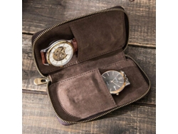 Estuche De Viaje De Piel Auténtica Para Relojes Con 2 Compartimentos Para Guardar Y Exhibir.