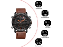 Reloj digital de cuarzo para hombre con alarma, cronómetro, LED luminoso y correa de cuero sintético para exteriores.