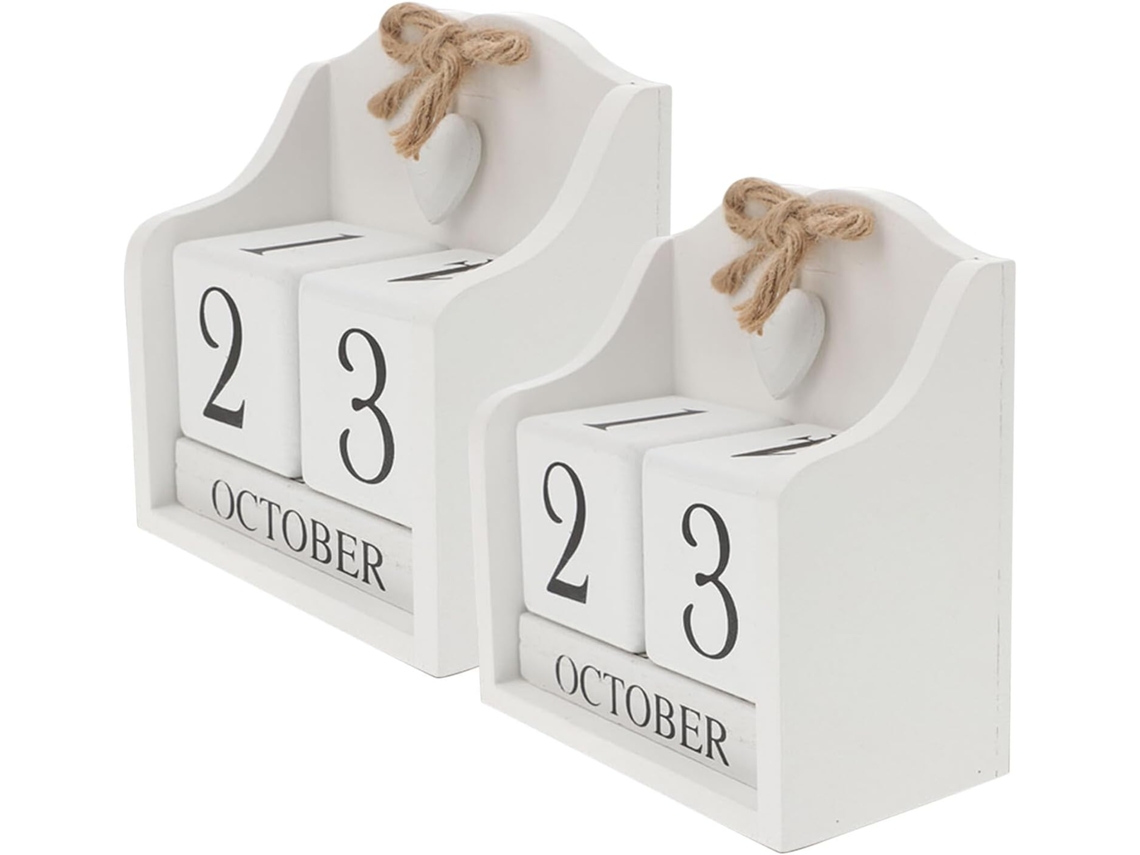 Calendario eterno de madera vintage con forma de cubo, 2 piezas, para decoración de oficina, estilo rústico europeo...