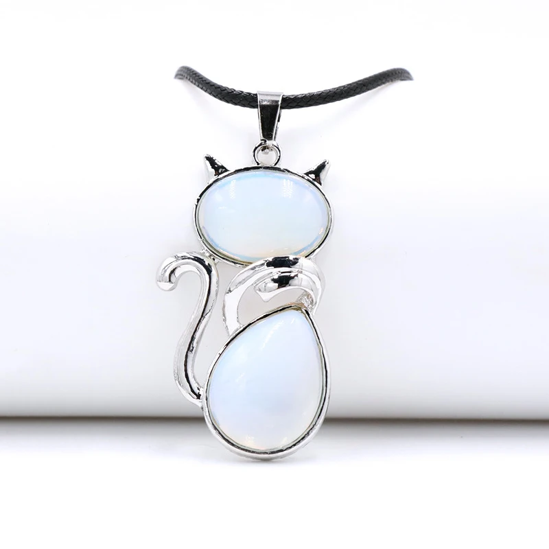 (ópalo) Lindo Collar Con Forma De Gato Con Colgante De Obsidiana Y Amatista