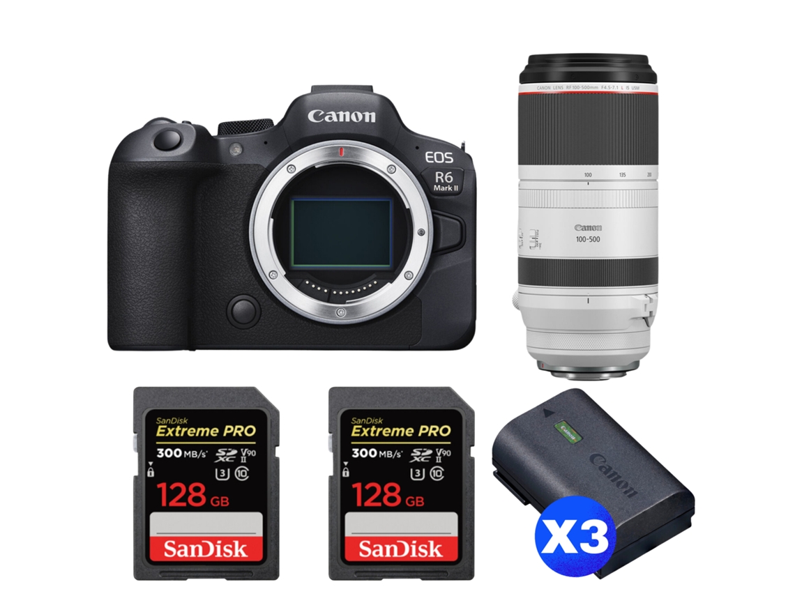 Canon Eos R6 Mark Ii + Rf 100-500mm F/4.5-7.1 L Is Usm + 2 Sandisk 128gb Uhs-ii 300mb/s + 3 Canon Lp-e6nh + Ebook Pricedirect