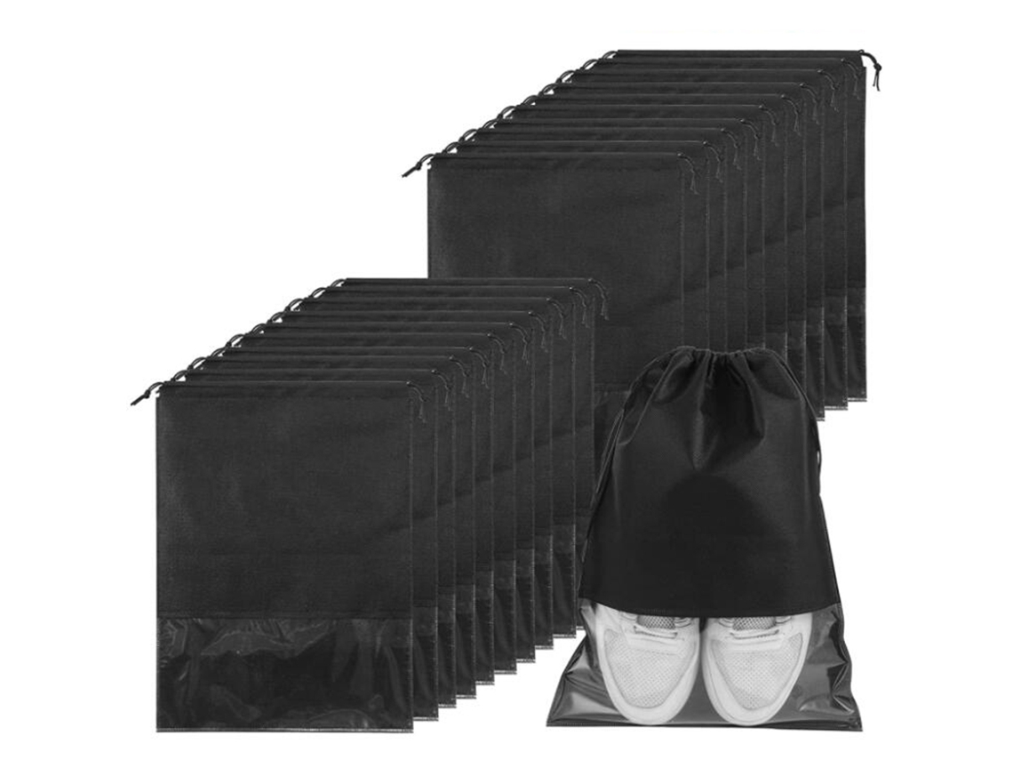 Bolsas de viaje para zapatos (20 unidades), grandes, con ventana transparente, para hombres y mujeres, color negro