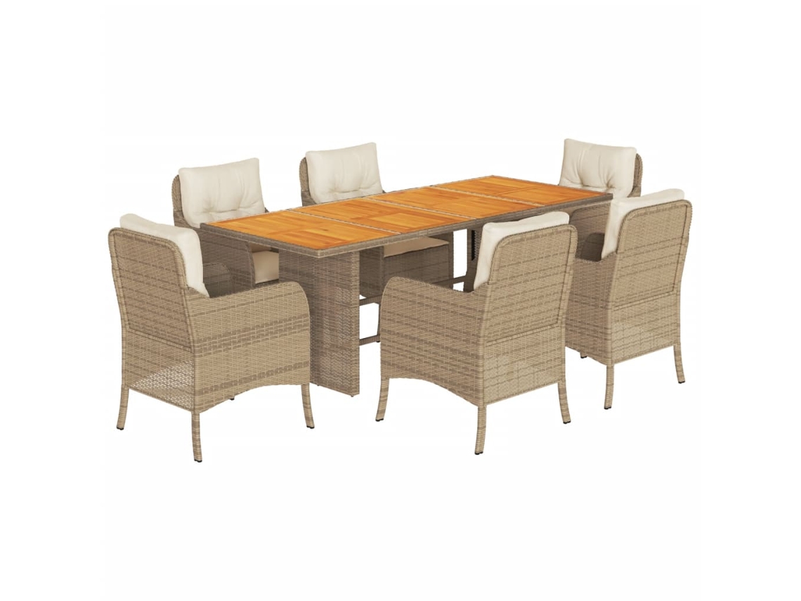 Maison Exclusive - Juego de comedor de jardín de 7 piezas con cojines de mimbre, beige
