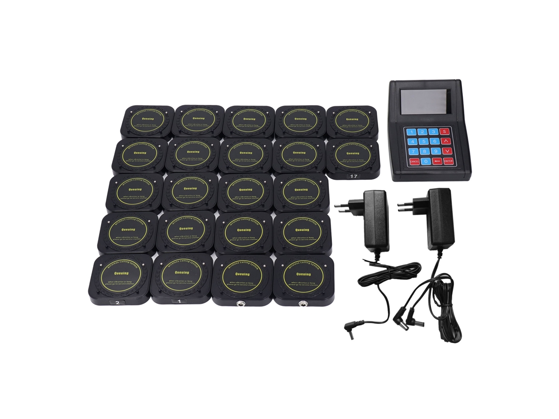 Sistema de buscapersonas para restaurante, 1 transmisor, 20 receptores, inalámbrico, enchufe UE, 100 V-240 V, luz dorada