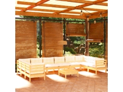 11 Pcs Conjunto Lounge De Jardim C/ Almofadões Cor Creme Pinho Dkd Home Decor
