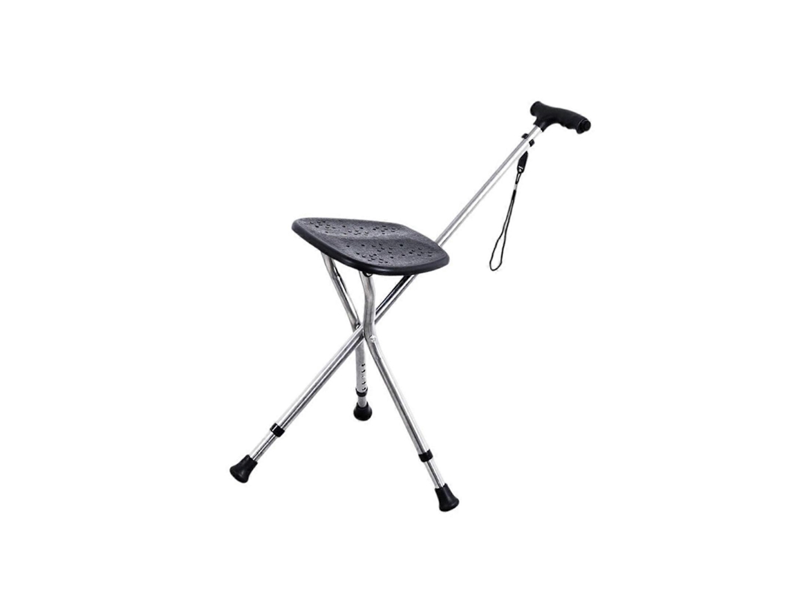 Bastón plegable con luz LED y asiento, 3 patas, portátil, para senderismo, camping y golf, multicolor.