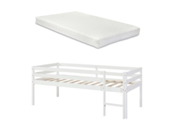 Cama alta para crianças Siikalatva com colchão de madeira de pinho 90 x 200 cm - Branco [EN.CASA]