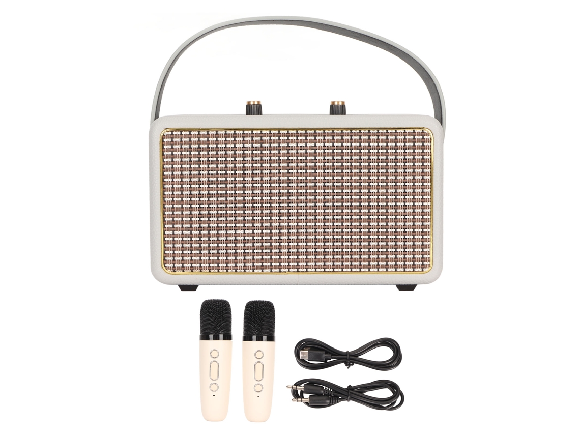 Máquina De Karaoke Con 2 Micrófonos Inalámbricos, Altavoz Bluetooth, Compatible Con Tarjeta De Memoria Usb, Aux Y Fm