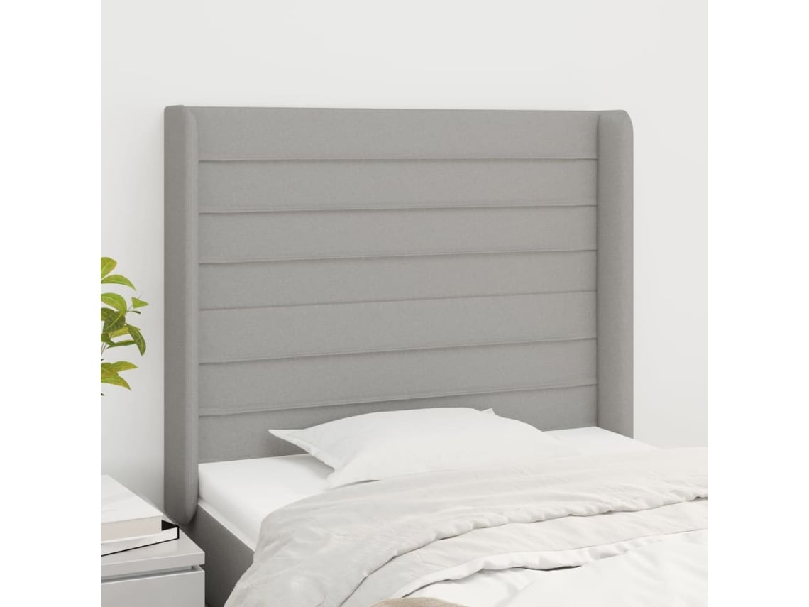 Cabecero Con Orejas De Tela Gris Claro 103x16x118/128 Cm