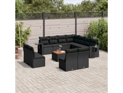 Conjunto de sofá de jardín de 12 piezas con cojines de mimbre negros DKD Home Decor