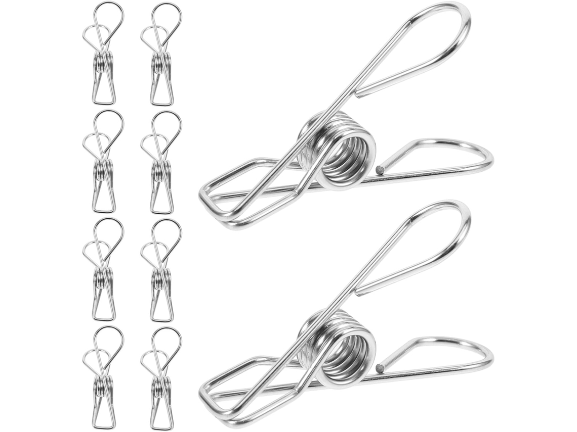 Juego de 10 pinzas multifuncionales de acero inoxidable plateado para fotos con fuerza de sujeción ajustable, ideales para uso en la oficina - GOKOCO