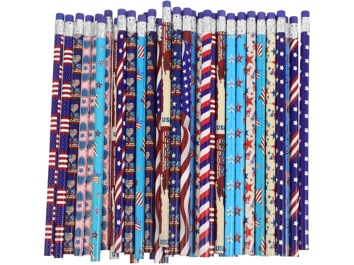 Lápices De Madera De 48 Piezas Con Diseño De La Bandera Estadounidense: Lápices De Escritura Resistentes Y Multiusos.