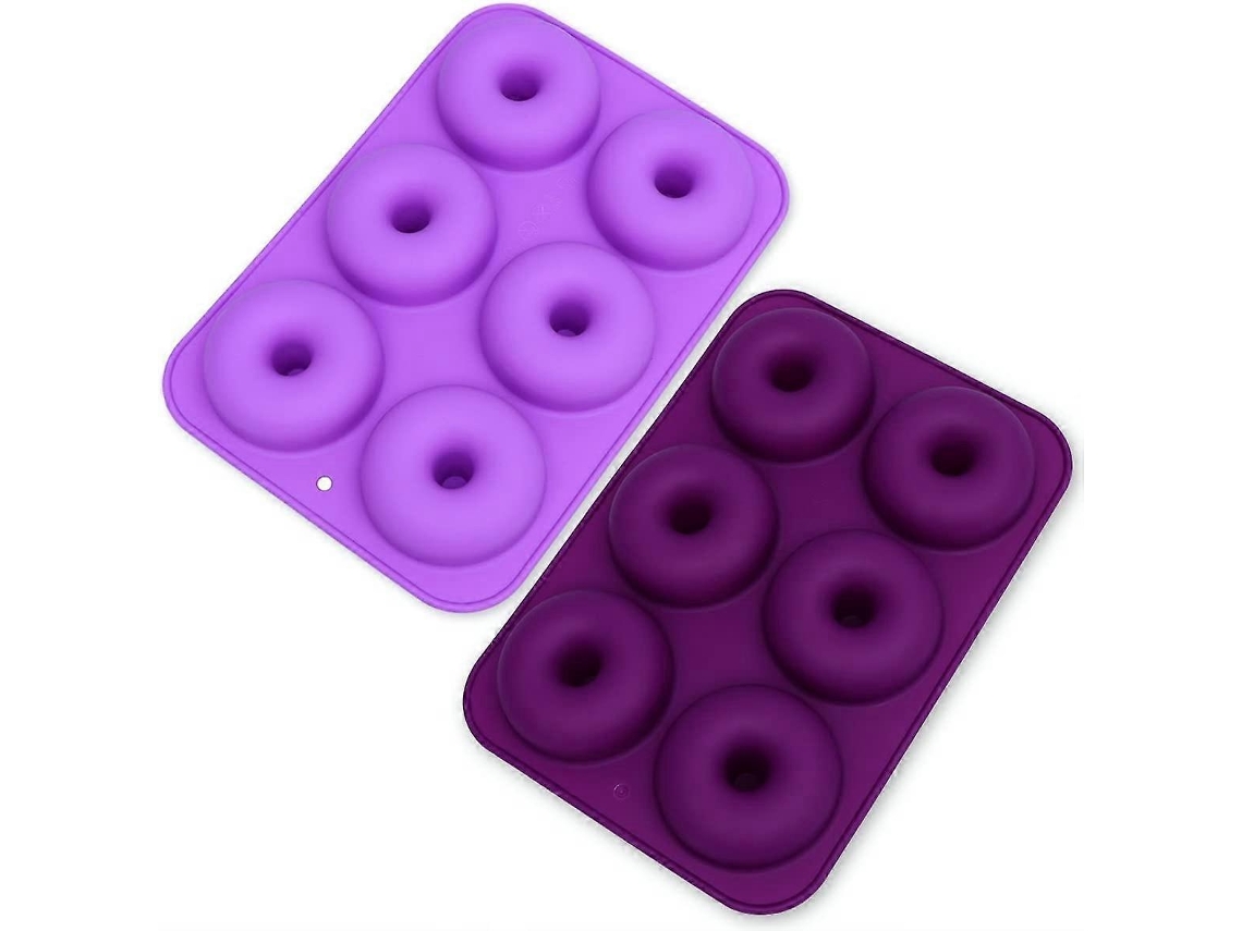 Conjunto De 2 Moldes De Silicona Antiadherentes Con 6 Cavidades Para Rosquillas, Pasteles, Galletas Y Magdalenas (morado Oscuro Y Claro)