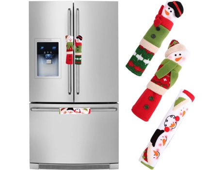 Juego de 3 cubiertas navideñas para manijas de nevera, cubierta para manija de puerta de nevera con diseño de muñeco de nieve de Papá Noel