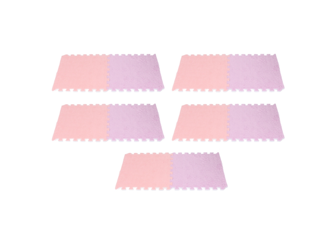 Colchón de espuma suave con almohada entrelazada, base deslizante recortable para sala de estar, dormitorio morado, 5 piezas, rosa, 5 piezas