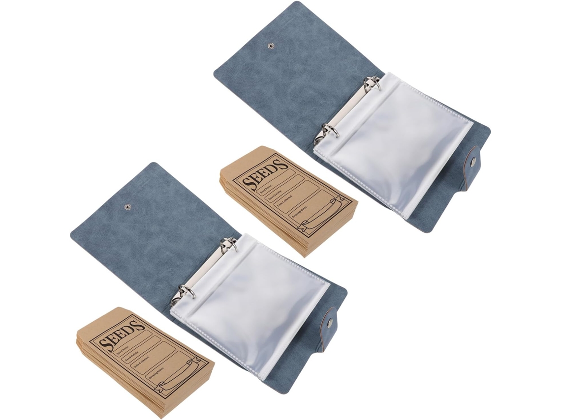 Juego De 2 Carpetas Grandes De 5 Pulgadas De Cuero Sintético Azul Para Almacenar Semillas Con 2 Anillas.