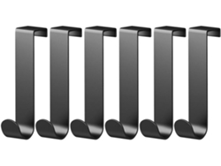 Juego De 6 Ganchos Colgantes Aluminio Negro, Resists, Sin Necesidad Taladro, Para Puertas Armario.