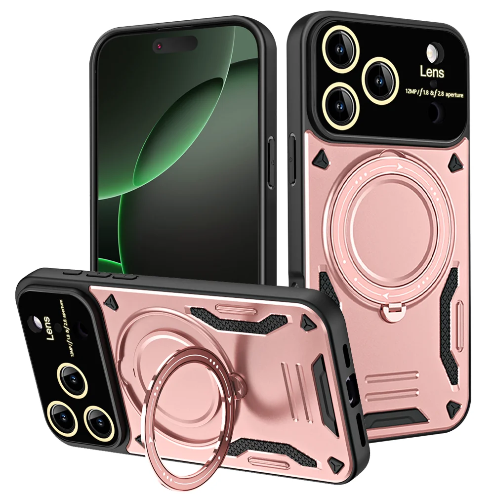 (oro Rosa, Iphone 15 Pro Max) Funda Magnética Giratoria De 360° A Prueba De Caídas Para Teléfono, Protector De Lente Y Cámara