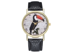 Reloj Analógico De Cuarzo Con Correa Pu Oiseau Cute Para Mujer Y Hombre (negro)
