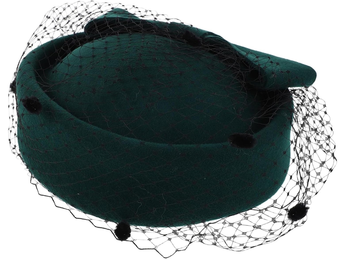 Chapéu Feminino Verde Em Lã E Tule Com Laço Elegante, Estilo Vintage Britânico Para Complementar O Look.