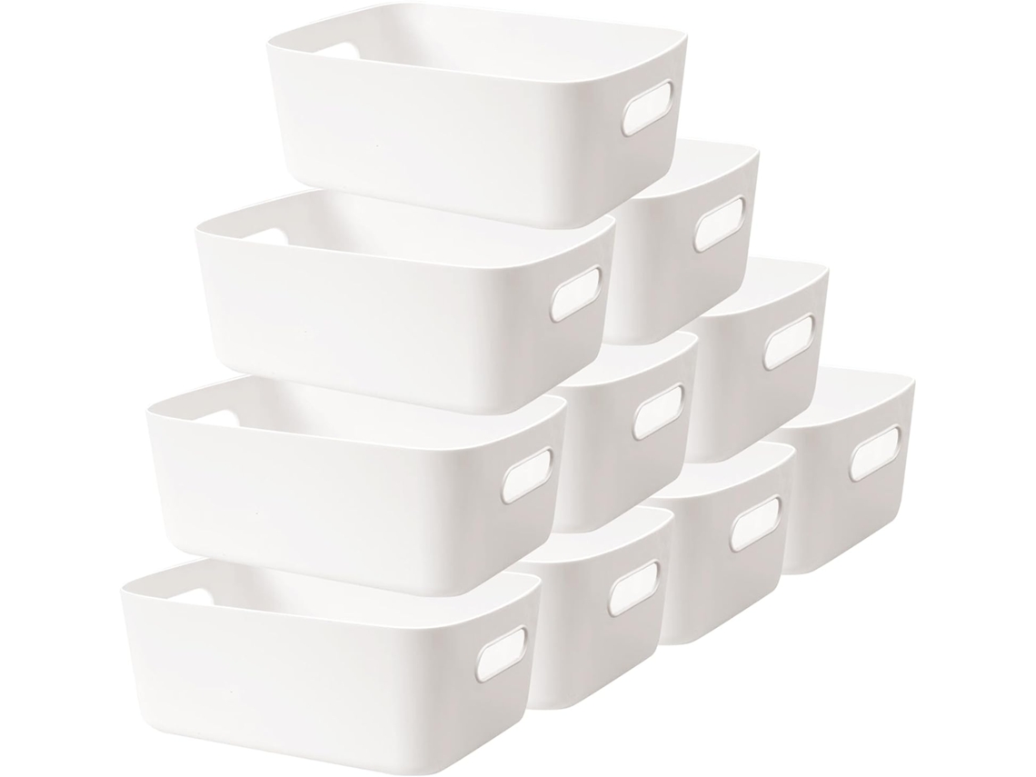 Caja De Almacenamiento - 10 Cestas De Plástico, 30 Cm - Grandes, Blancas - Para Estante De Armario.