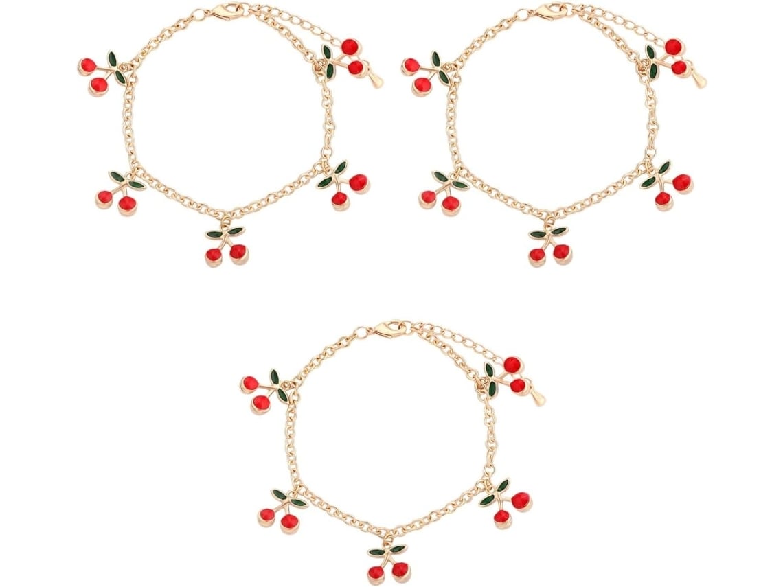 De 3 Cadenas De Diseño Para Mujer: Pulsera De Cerezas Con Piedras Preciosas Para Joyería.