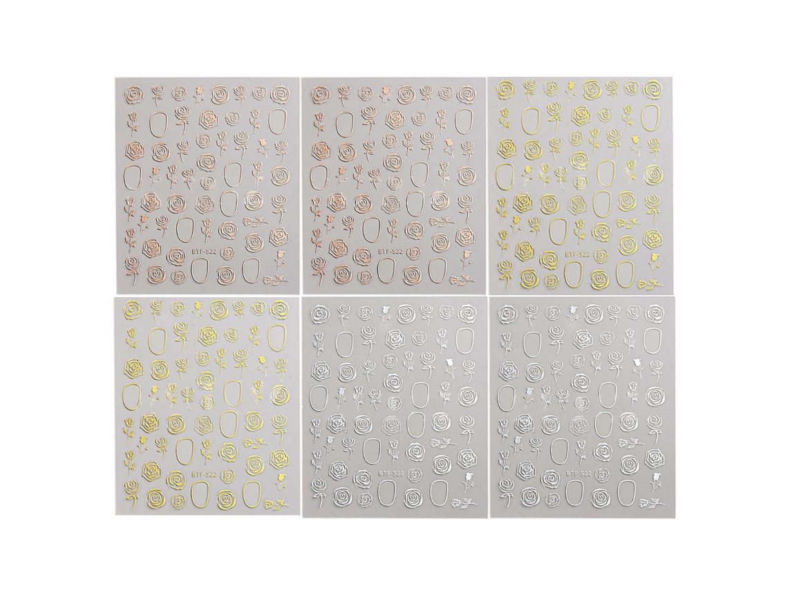 6 pegatinas 3D para decoración de uñas, pegatina de flores retro rosa dorada NEVEANCE