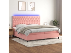 Cama Box Spring Colchón Y Led Terciopelo Rosa 200x200 Cm